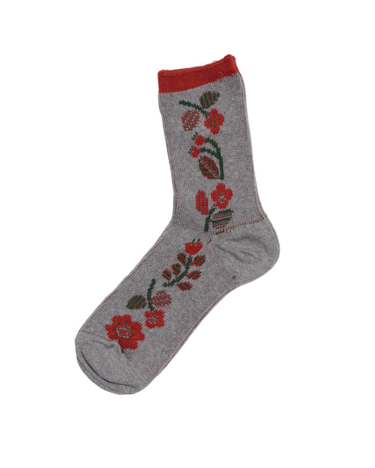 Japanese jacquard cotton socks with aligned flower pattern, French Bull, detail 2
