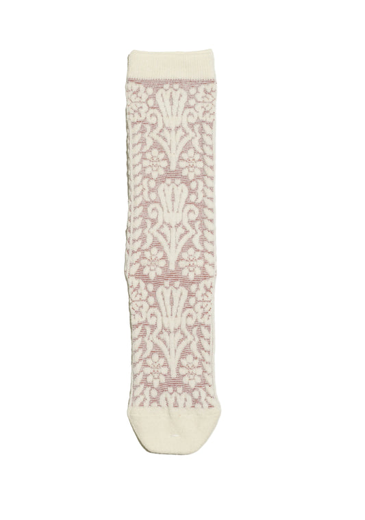 Japanese merino wool high socks with botanical tile pattern, French Bull, detail 2