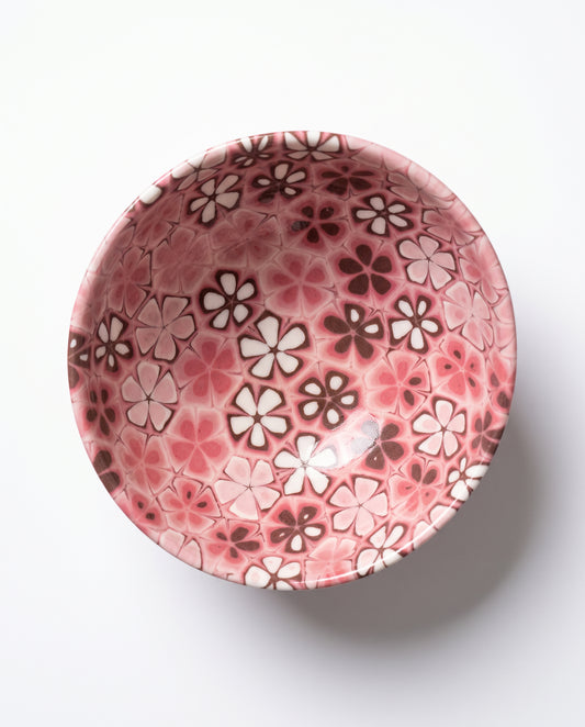ACULI 1000 Flower Rose bowl seen from above, cherry blossom pink neriage flowers