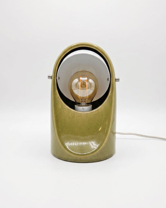 Vintage olive green glossy ceramic bedside lamp, Ceramica d'Arte Bi-Elle, Italy 1970s, detail 2
