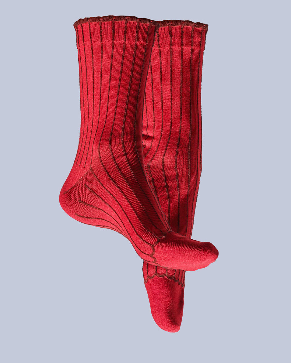 Japanese cotton socks with textured stripes and curved cuff, French Bull, detail 4