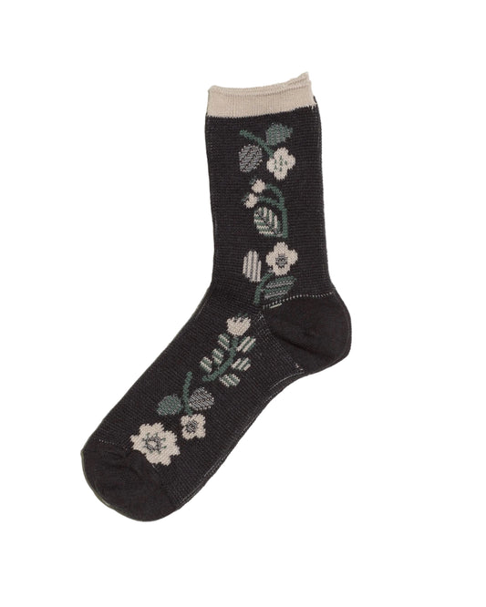 Japanese jacquard cotton socks with aligned flower pattern, French Bull
