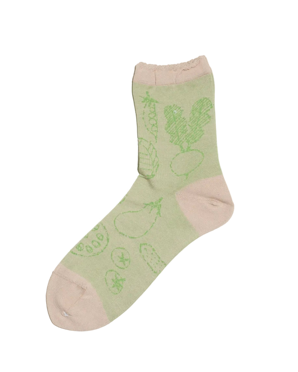 Japanese cotton socks with hand-drawn vegetable print and picot trim, French Bull