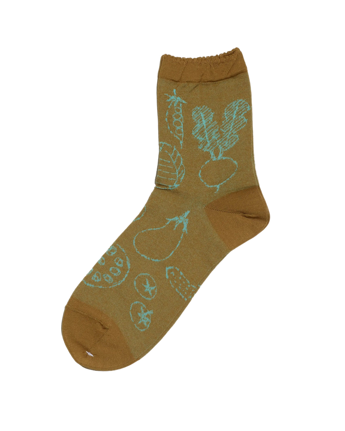 Japanese cotton socks with hand-drawn vegetable print and picot trim, French Bull, detail 2
