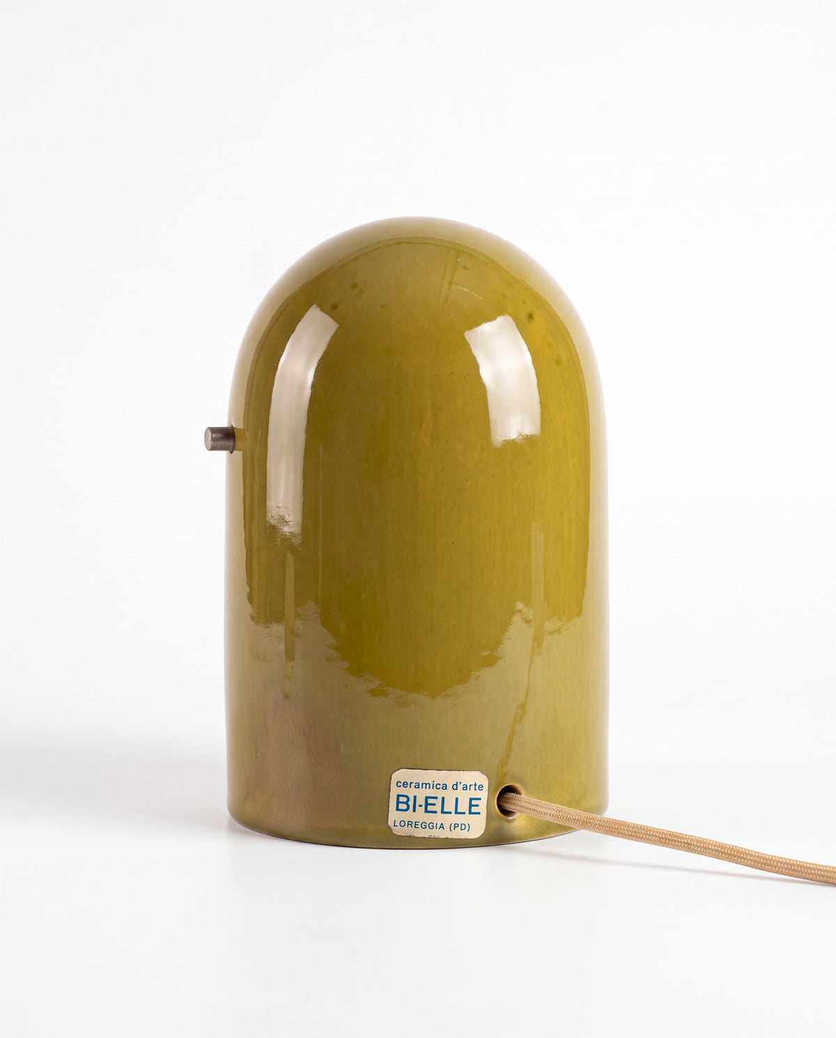 Vintage olive green glossy ceramic bedside lamp, Ceramica d'Arte Bi-Elle, Italy 1970s, detail 3