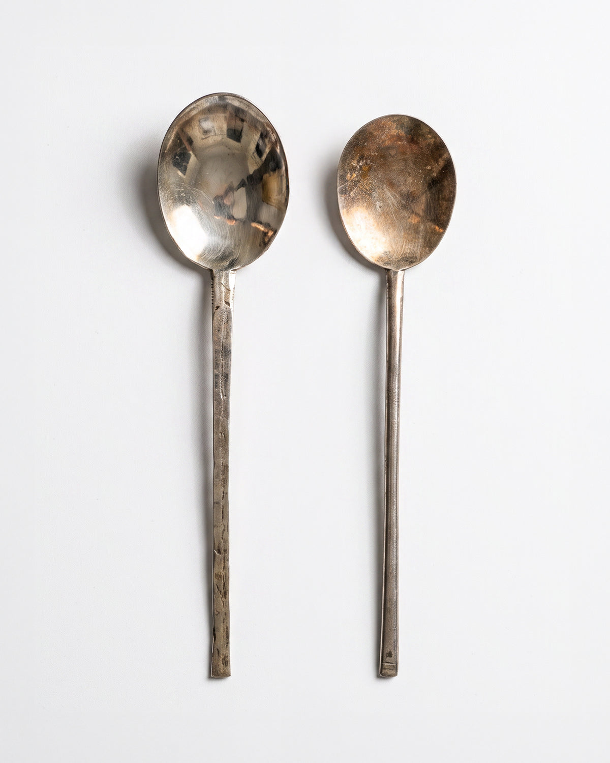 Vintage Korean yugi bronze spoons, set of two, hand-forged