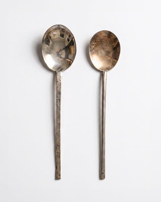 Vintage Korean yugi bronze spoons, set of two, hand-forged