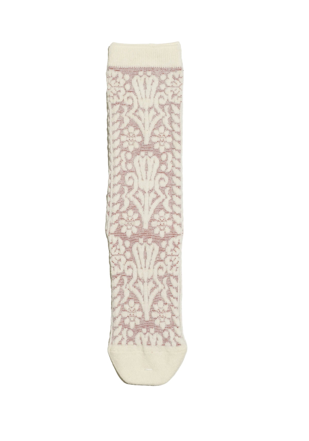 Japanese merino wool high socks with botanical tile pattern, French Bull, detail 2