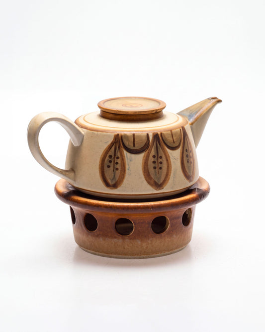 Vintage Søholm teapot and warmer with autumn leaf motif by Noomi Backhausen, Denmark