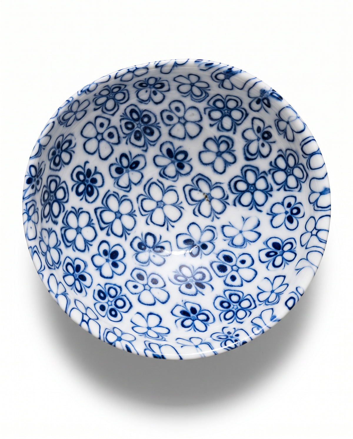 ACULI 1000 Flower Rainbow Blue & White bowl seen from above, cobalt blue and white neriage flowers