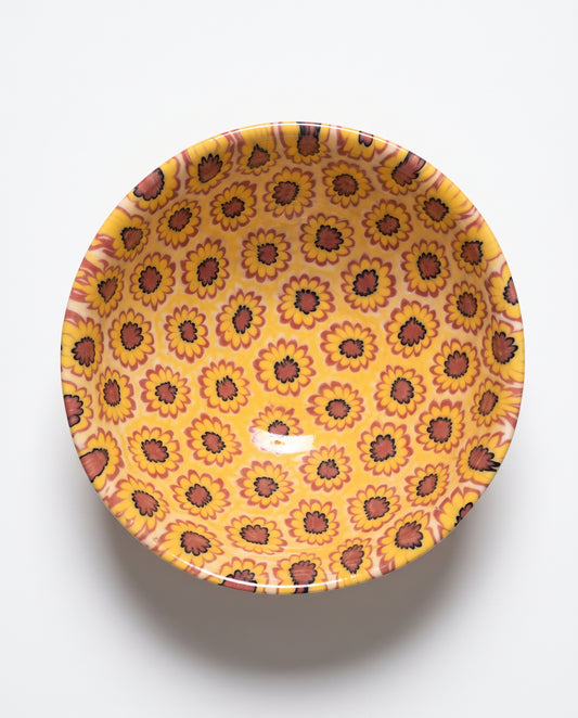 ACULI 1000 Flower Yellow & Orange bowl seen from above, saffron yellow and orange neriage flowers
