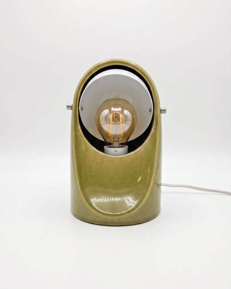 Vintage olive green glossy ceramic bedside lamp, Ceramica d'Arte Bi-Elle, Italy 1970s, detail 2