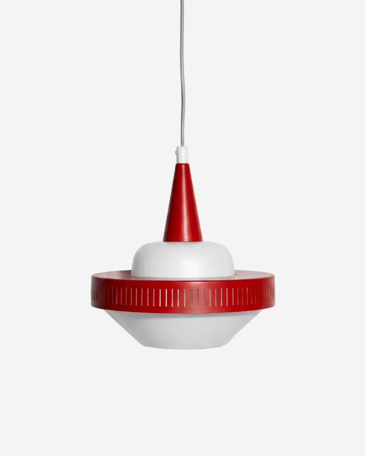 Vintage red Lyfa pendant lamp by Bent Karlby with opaline glass, 1950s